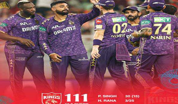 हर्षित, चक्रवर्ती और नारायण ने पंजाब किंग्स को 111 के स्कोर पर किया ढ़ेर