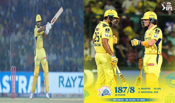 चेन्नई सुपर किंग्स ने दिया राजस्थान रॉयल्स को 188 रनों का लक्ष्य