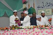 PATNA, JUNE 6 (UNI):-  Bihar Chief Minister Nitish Kumar during the send off ceremony for the first batch of Haj pilgrims at Haj Bhawan, in Patna on Tuesday.UNI PHOTO-103U