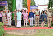 RANCHI, SEP 29 (UNI):- Jharkhand Governor CP Radhakrishnan along with Chief Minister Hemant Soren and senior Officials offering tribute to CRPF Jawan Rajesh Kumar killed in an IED (Improvised Explosive Device) Blast triggered by CPI (Maoist) in Chaibasa in Ranchi on Friday. UNI PHOTO-94U