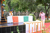 RANCHI, SEP 29 (UNI):- Jharkhand Chief Minister Hemant Soren offering tribute to CRPF Jawan Rajesh Kumar killed in an IED (Improvised Explosive Device) Blast triggered by CPI (Maoist) in Chaibasa in Ranchi on Friday. UNI PHOTO-96U RANCHI, SEP 29 (UNI):- Jharkhand Chief Minister Hemant Soren offering tribute to CRPF Jawan Rajesh Kumar killed in an IED (Improvised Explosive Device) Blast triggered by CPI (Maoist) in Chaibasa in Ranchi on Friday. UNI PHOTO-96U