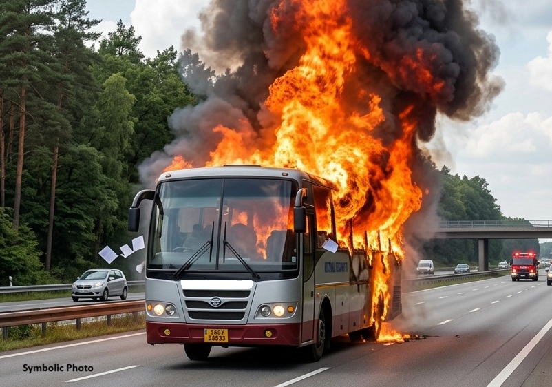 9 charred alive in a bus fire on Yamuna Expressway