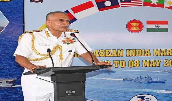 Admiral Hari Kumar in Singapore, attends inaugural ceremony of ASEAN-India maritime exercise