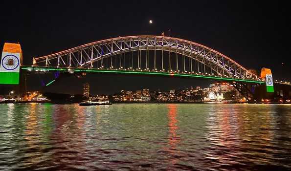 Sydney Harbour Bridge, Opera House lit up in colours of Indian national flag