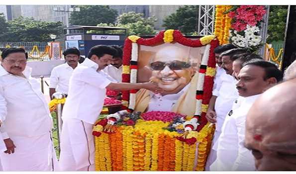 Stalin, DMK leaders pay tributes on Karuna's 100th birth anniv