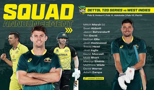 Aus names 14-player squad for home series against WI