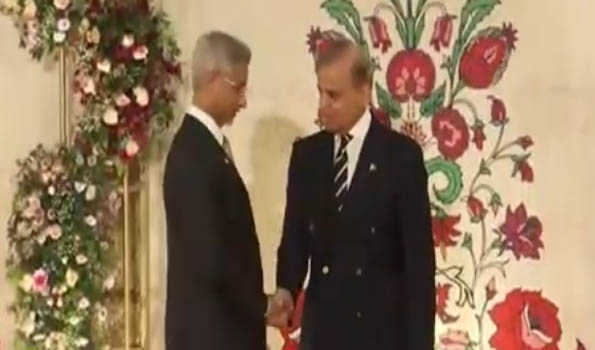 EAM in Islamabad, shakes hands with Pak PM Shehbaz Sharif ahead of SCO dinner
