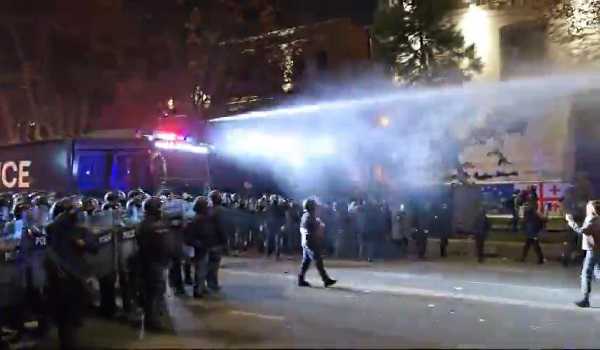 Georgian police use water cannons to disperse protesters in Tbilisi