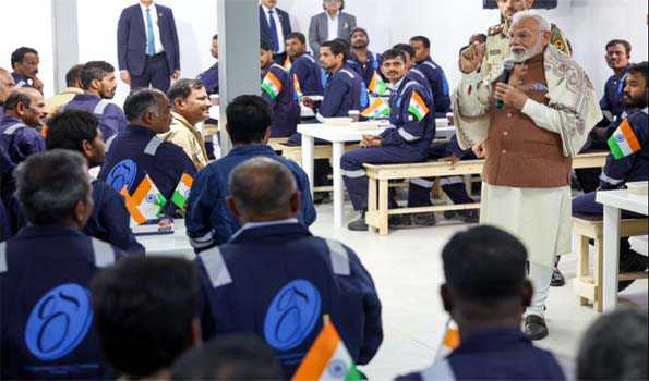 PM Modi meets Indian workers at labour camp in Kuwait City
