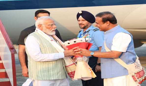 PM Modi arrives in Assam on two-day visit