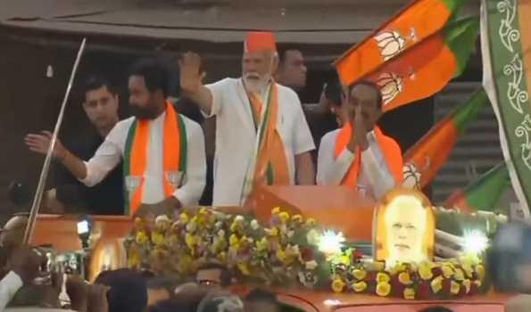 PM Modi conducts roadshow in Malkajgiri LS constituency in Hyderabad