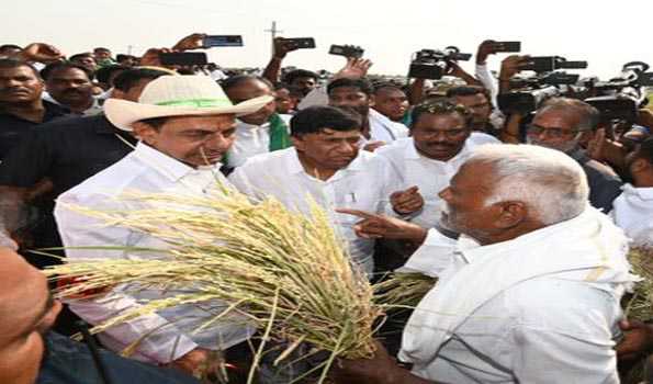 Former CM KCR inspects dried crops, assures support to farmers