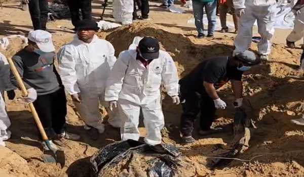 Gaza: 180 bodies discovered in mass grave in hospital courtyard in Khan Yunis