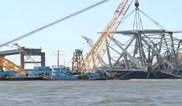 Controlled demolition conducted to break down collapsed Baltimore bridge