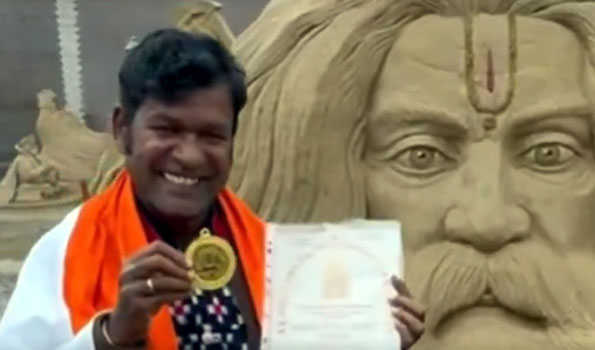 Indian sand artist Sudarshan bags Gold medal in International Sand sculpture championship