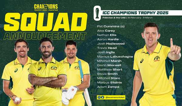 Aus announces squad for ICC Men's Champions Trophy 2025