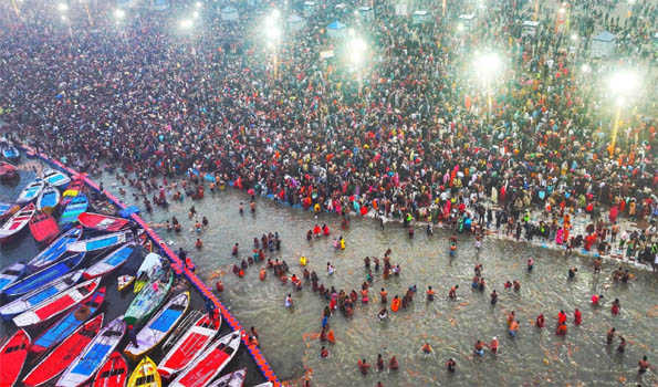 Around 3.5crore take holy dip, as Akharas perform their first 'Amrit Snan' at Maha Kumbh