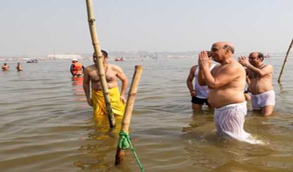 Taking dip in confluence during Maha Kumbh my good fortune: Rajnath Singh