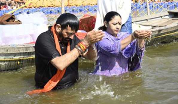 Haryana CM Nayab Singh Saini takes holy dip at Maha Kumbh