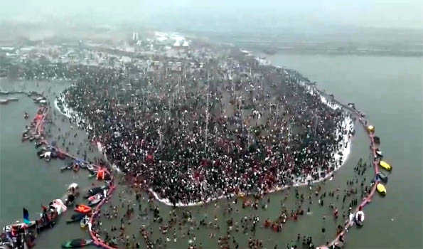 Over 40 crore devotees take  holy dip at Triveni Sangam during Maha Kumbh