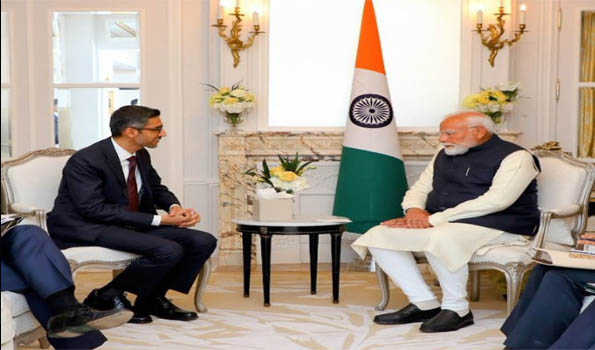 PM Modi meets Google chief Sundar Pichai in Paris