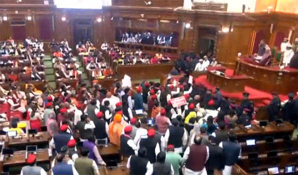 SP MLAs create ruckus in assembly, attempt to disrupt Guv's address