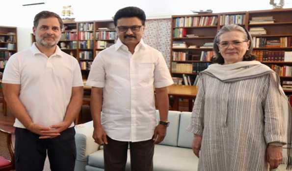 In Delhi for Niti Aayog meet, Stalin meets Sonia, Rahul
