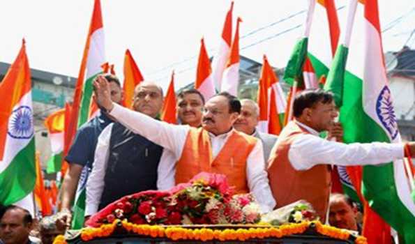 Nadda leads Tiranga Yatra, slams Himachal govt on law and order