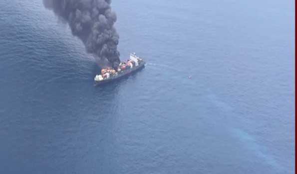 Cargo vessel catches fire; 4 crew missing, 18 rescued by Coast Guard