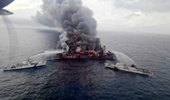 Massive fire aboard ship: ICG ships conduct fire fighting and boundary cooling