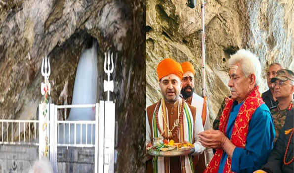 LG Sinha pays obeisance at Amarnath Cave shrine, marking ceremonial beginning of annual yatra