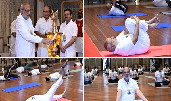 Maha Guv leads yoga session at Raj Bhavan