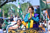 JHARKHAND, NOV 9 (UNI):- Jharkhand Chief Minister Hemant Soren's wife and JMM MLA Kalpana Murmu Soren campaign and election rally ahead of Ghatshila By Election in Ghatshila, Jharkhand on Sunday. UNI PHOTO- 100U