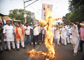 PATNA, JUN 15 (UNI):- BJP SC Morcha burning an effigy of RJD Chief Lalu Prasad Yadav to protest against the insult of revered Dr.Bhimrao Ambedkar, in Patna on Sunday. UNI PHOTO-53U PATNA, JUN 15 (UNI):- BJP SC Morcha burning an effigy of RJD Chief Lalu Prasad Yadav to protest against the insult of revered Dr.Bhimrao Ambedkar, in Patna on Sunday. UNI PHOTO-53U