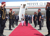 CYPRUS, JUN 14 (UNI)- Prime Minister Narendra Modi arrives at Larnaca International Airport, in Cyprus on Sunday. UNI PHOTO-59U CYPRUS, JUN 14 (UNI)- Prime Minister Narendra Modi arrives at Larnaca International Airport, in Cyprus on Sunday. UNI PHOTO-59U