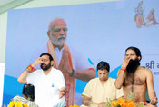 KURUKSHETRA, JUNE 21 (UNI):- Haryana Chief Minister Nayab Singh Saini with Baba Ramdev take part in a yoga session on the occasion of 11th International Day of Yoga celebrations in Kurukshetra, Saturday. UNI PHOTO-185U KURUKSHETRA, JUNE 21 (UNI):- Haryana Chief Minister Nayab Singh Saini with Baba Ramdev take part in a yoga session on the occasion of 11th International Day of Yoga celebrations in Kurukshetra, Saturday. UNI PHOTO-185U