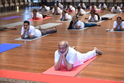 MUMBAI, JUN 21 (UNI):- Maharashtra Governor CP Radhakrishnan participating in a yoga session organised on the occasion of 11th International Day of Yoga at Maharashtra Raj Bhavan, Mumbai on Saturday. UNI PHOTO-188U MUMBAI, JUN 21 (UNI):- Maharashtra Governor CP Radhakrishnan participating in a yoga session organised on the occasion of 11th International Day of Yoga at Maharashtra Raj Bhavan, Mumbai on Saturday. UNI PHOTO-188U