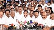 CHENNAI,20JAN (UNI):-AIADMK MLAs stage a walkout from the Tamil Nadu Assembly on the opening day of the first session of the New Year, alleging a collapse of law and order, as party General Secretary EDAPPADI K. PALANISWAMI addresses the media outside the Assembly premises, on Tuesday.UNI PHOTO-129U